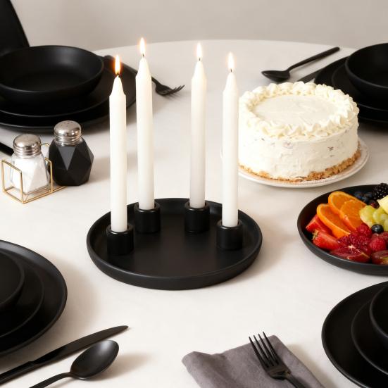 Ceramics Advent Candle Holder Matte Black White Taper Candle Tray 4 Candlestick Seats Dining