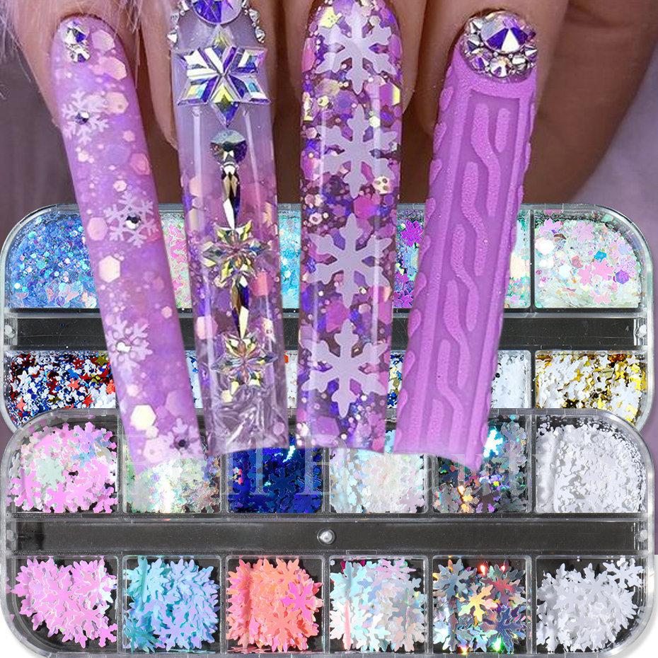 Nail Art Glitter, Christmas Atmosphere Laser Symphony Snowflake Sequins Glitter Mixed Nail Sequins