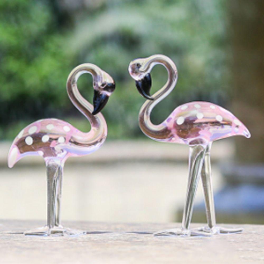 Handmade Art Simulated Pink Flamingo Cute Animal Sculpture Creative Glass Flamingo Figurines Home