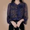 Spring Autumn Printing Edible Tree Fungus V-neck Shirts Women's Button Chiffon Vintage Floral Temperament Thin Blouses