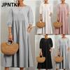 JPNTKY Модные Летние Весенние Однотонные с Принтом Платья с Рукавами 3/4 с Круглым Вырезом Повседневные