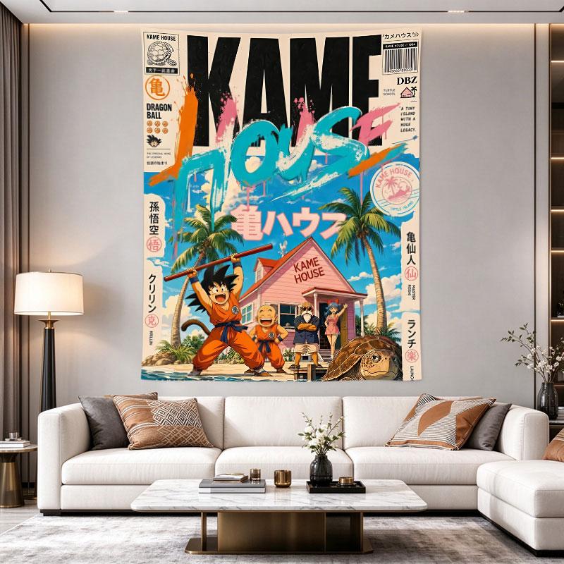Dragon Ball Kame House Retro Magazine Poster Goku Krillin Roshi Beach Anime Art