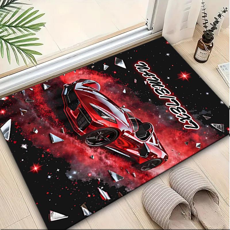 1PC Custom Name Sports Car Galaxy" Theme Floor Mat Ideal for Living Room, Game Rooms, Office, Bedroom,Floor Mat Playful Design