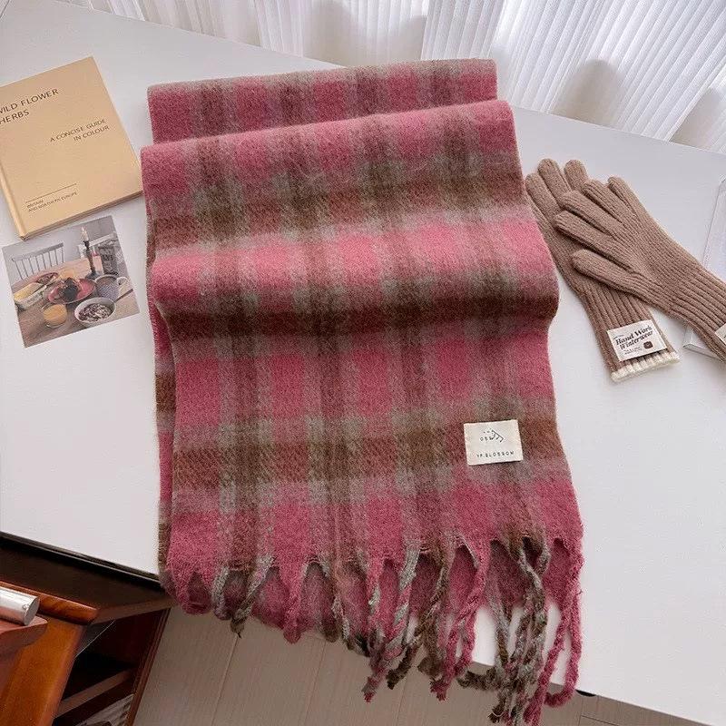 Versatile Korean Style New Tassel Scarf for Women In Autumn and Winter Thickened and Warm Imitation Cashmere New Rainbow Plaid Scarf Trendy