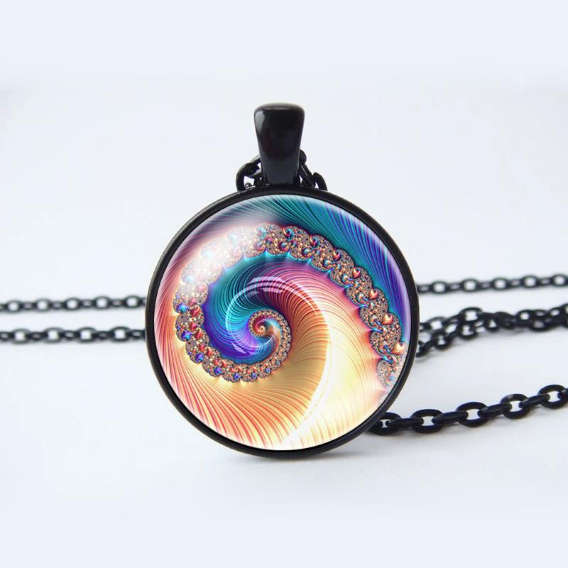 Ожерелье со спиралью Фибоначчи и фрактальной сакральной геометрией, ювелирные изделия со спиралью Фибоначчи и фрактальной сакральной геометрией, кулон со спиралью Фибоначчи и фракталом