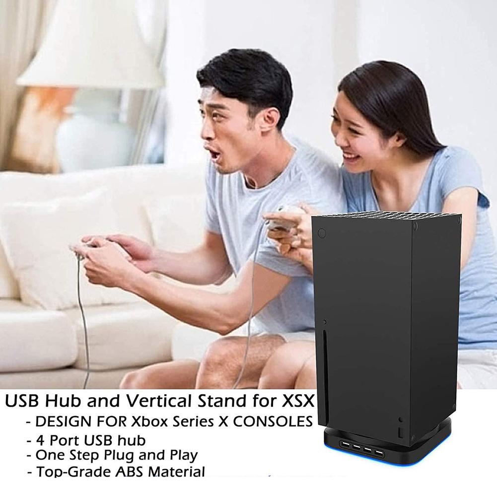 Vertical Stand for Xbox Series X Game Console with LED Light and 4 Ports USB Hub with Extended Cable, Xbox Accessories