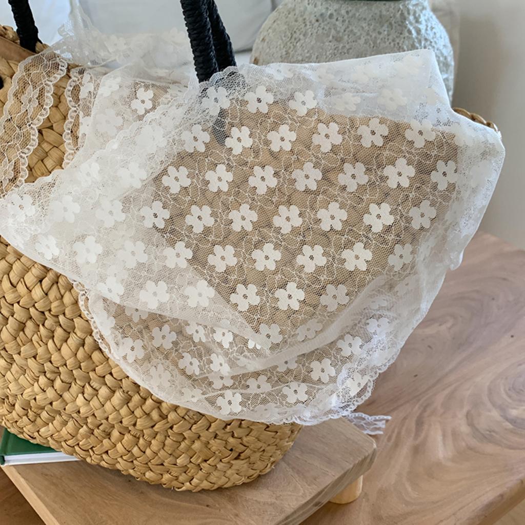 Lace Flower Elegant Sweet Women's White Triangle Scarf –Lightweight&Breathable with Ribbon,Artistic Style for Travel Photography