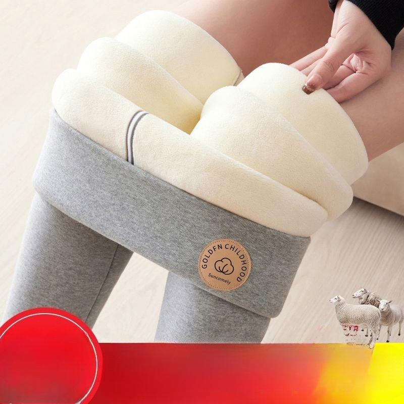 Однотонные леггинсы на флисовой подкладке - Зимняя базовая модель Облегающий крой Смесь полиэстера со средней эластичностью, Вязаные укороченные теплые леггинсы