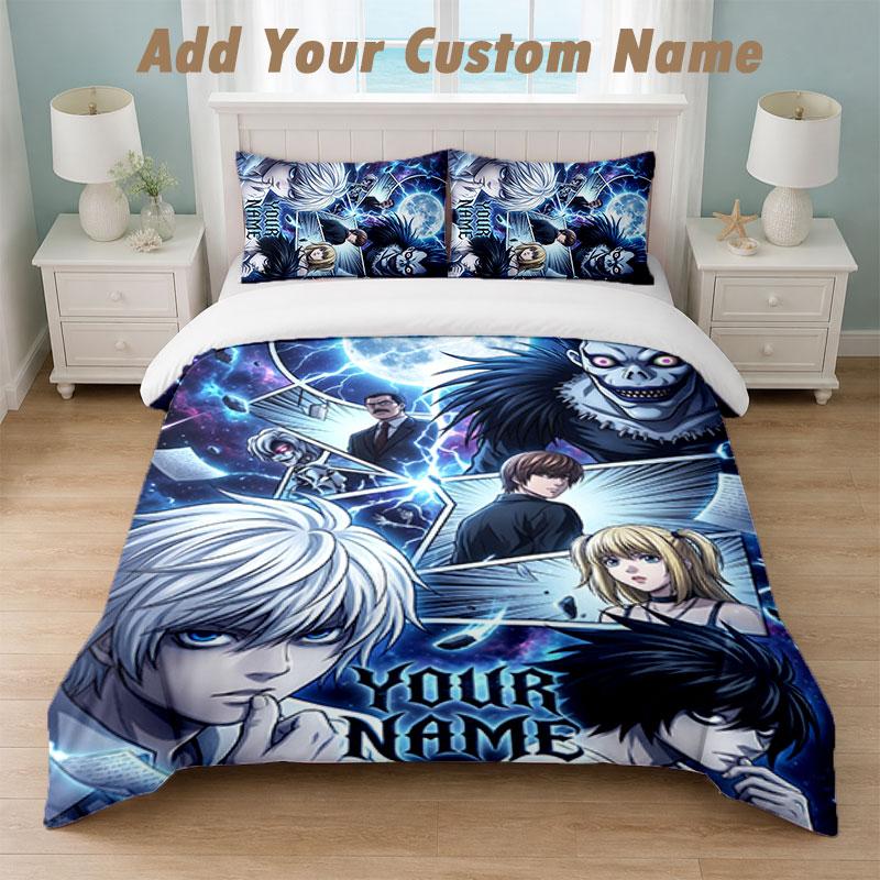 Bedding Set 1 Duvet Cover 2 Pillowcases Death Note Print Soft Bed Linen Bedroom Decor