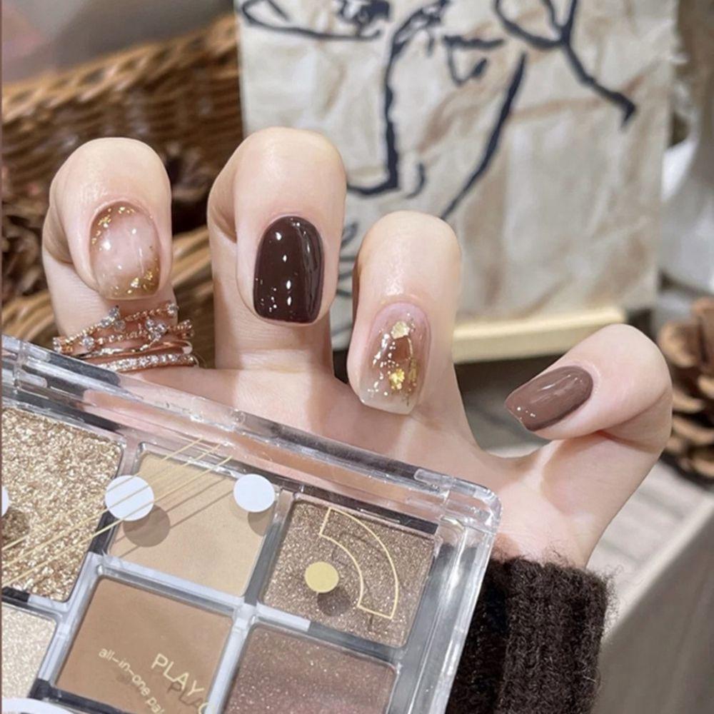 On Nails Artificial Full Cover Nail Tips Short Round/Square Head False Nails Wearable Fake Nails