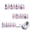 24 Pieces European and American Long Pointed Wearing Nail Smudge Hot Silver 3D Wearable Nail Plate Manicure Fake Nail