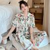 Retro High-End Simulation Silk Pajamas Women'S Spring And Summer Ice Silk Light Luxury Flower Thin Short-Sleeved Loungewear