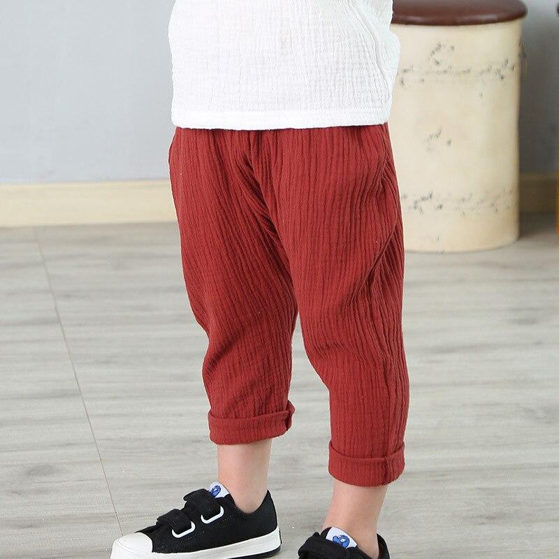 YUBAOBEI Summer Boys Pants Solid Linen Pleated Harem Pants Baby Girls Elastic Waist Nine Points Pants Kids Clothes 0-7Y Children Clothing
