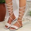 Summer New Roman Sandals Women's 2025 Fashion Flat Open Toe Tie Shoes Casual Elegant Dress Lace Up Beach Gladiator Sandals