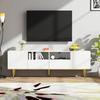 TV Furniture Cabinet Spacious Countertop with 2 Doors Compartments Drawers Golden Entertainment Center Feet Mid Century Modern Stand Living