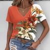 Летний топ с V-образным вырезом, с принтом в виде 3D-цветов, модные повседневные женские футболки с коротким рукавом