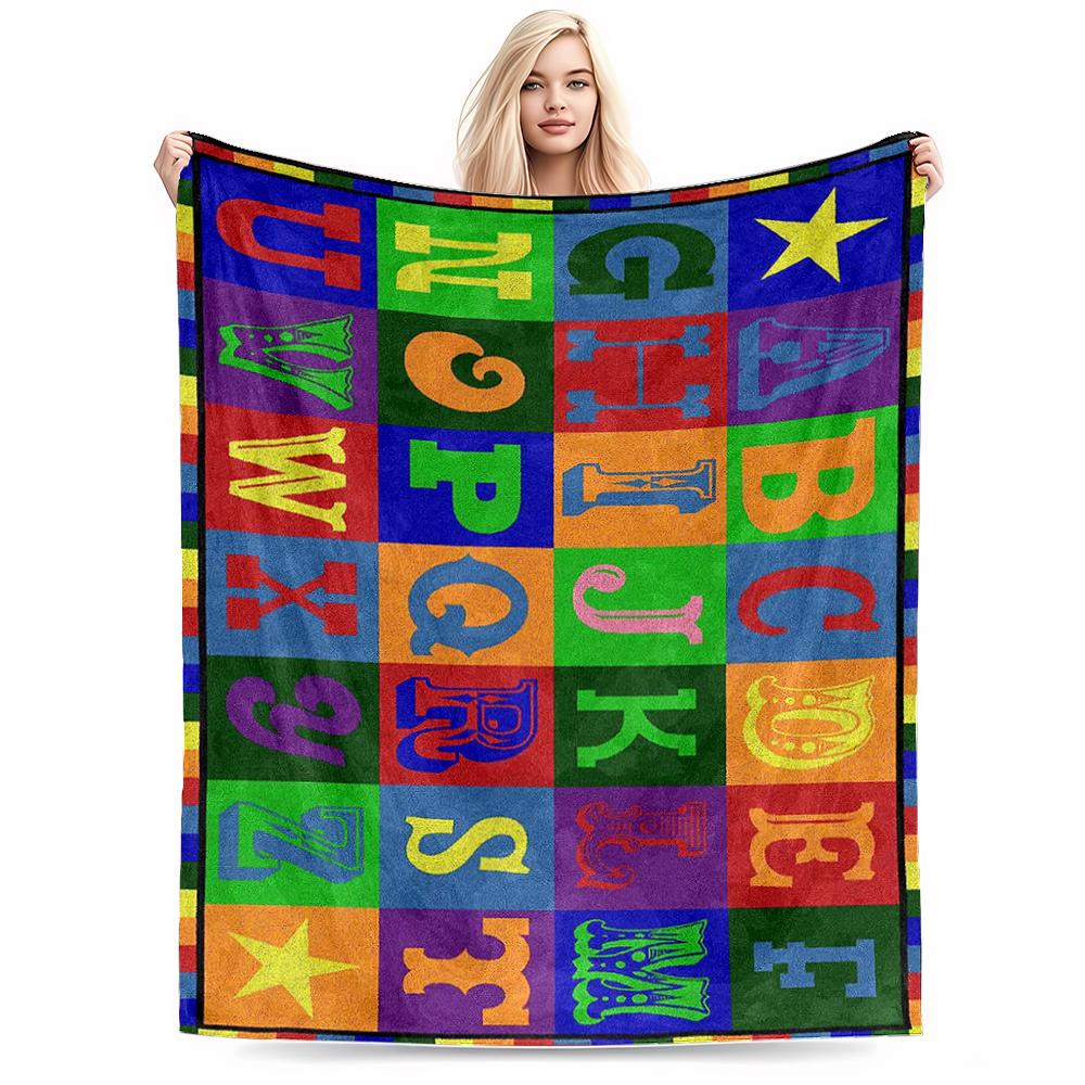 Colorful Alphabet Pattern Flannel blanket for bedroom, living room, sofa, and nap