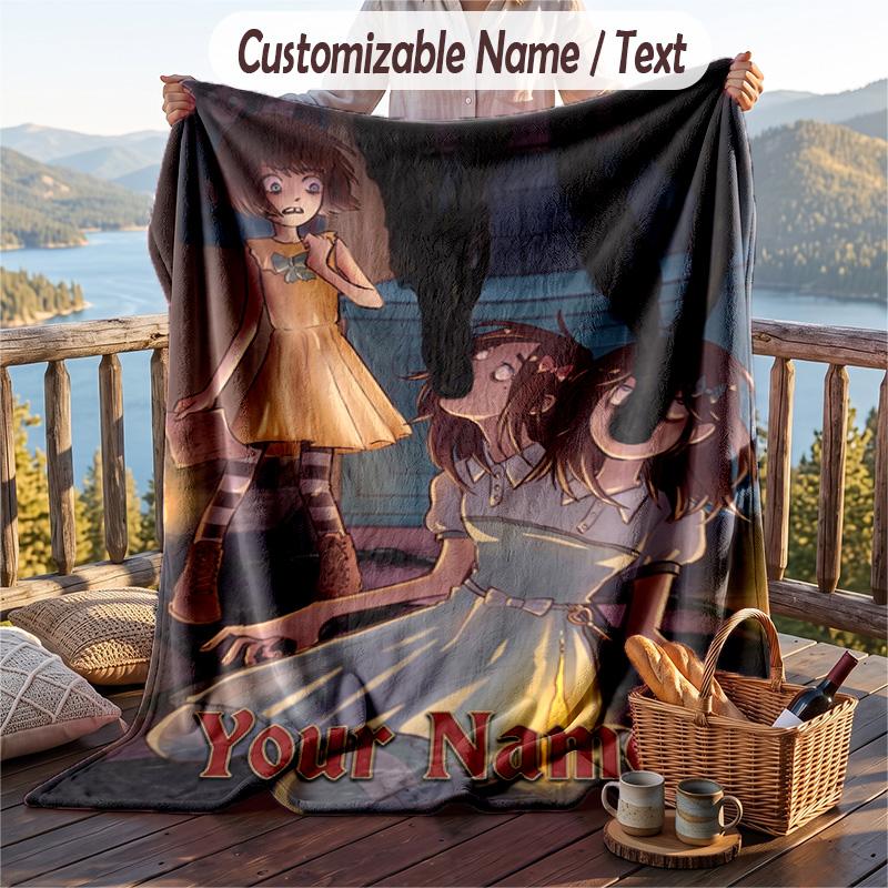 Custom Text Flannel Throw Blanket, Lightweight Cozy Bed Sofa BlanketFran Bow