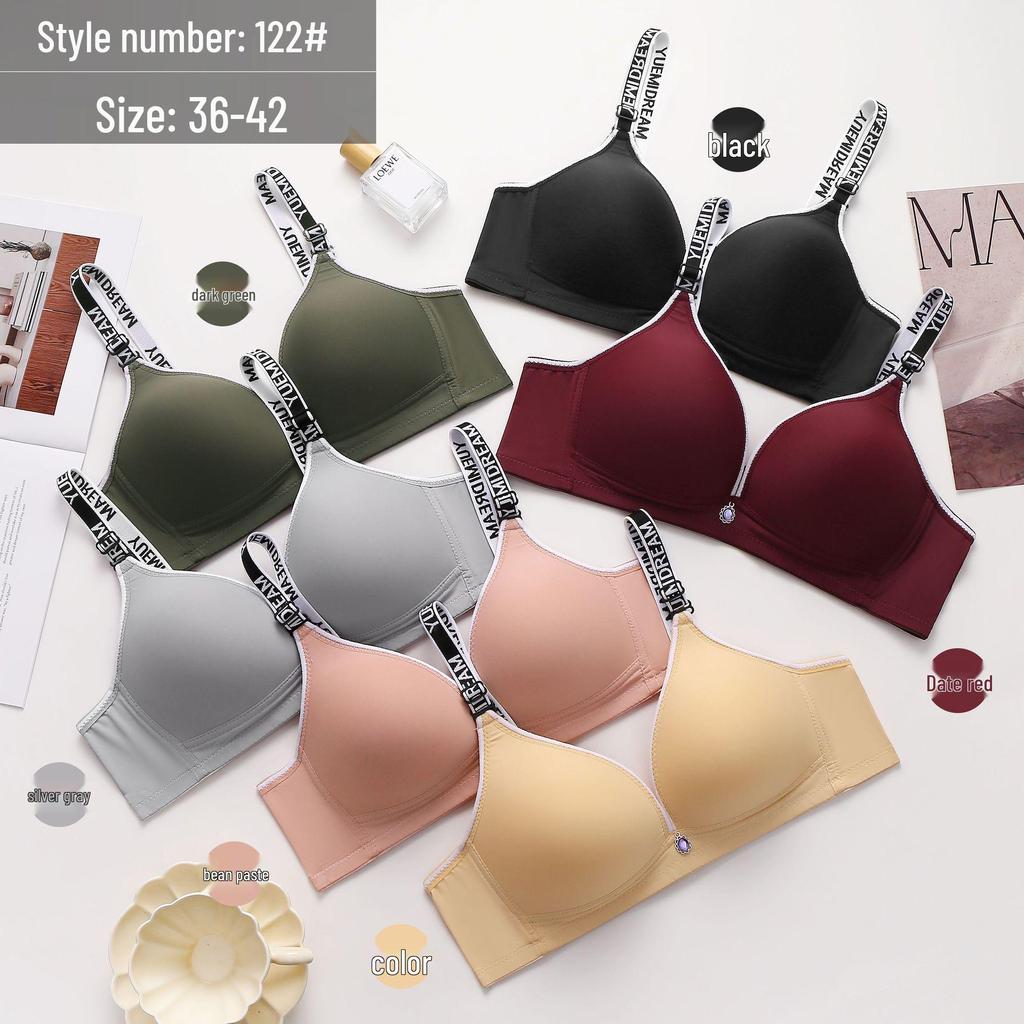 Skin-Friendly Wire-Free Push-Up Bra with Fashion Letter Straps for Women - Soft, Comfortable, and Breathable