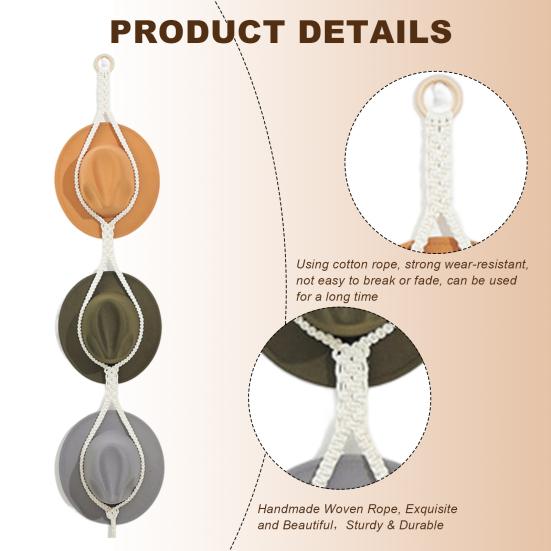 Hat Hanger Easy Installation Elegant Bohemian Style Handwoven Cotton Rope Hat Hanging Rack for Home Room