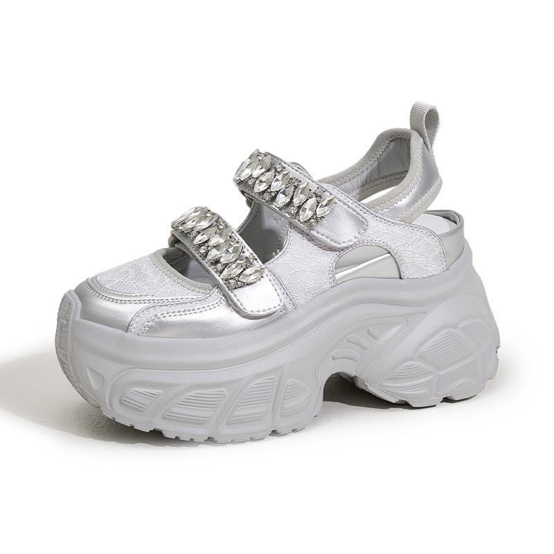 Модные 9 см Кроссовки на массивной подошве из микрофибры и сетки, Высокий бренд, Удобные ботильоны, Модные летние ботильоны на крючках, Блестящая обувь для женщин