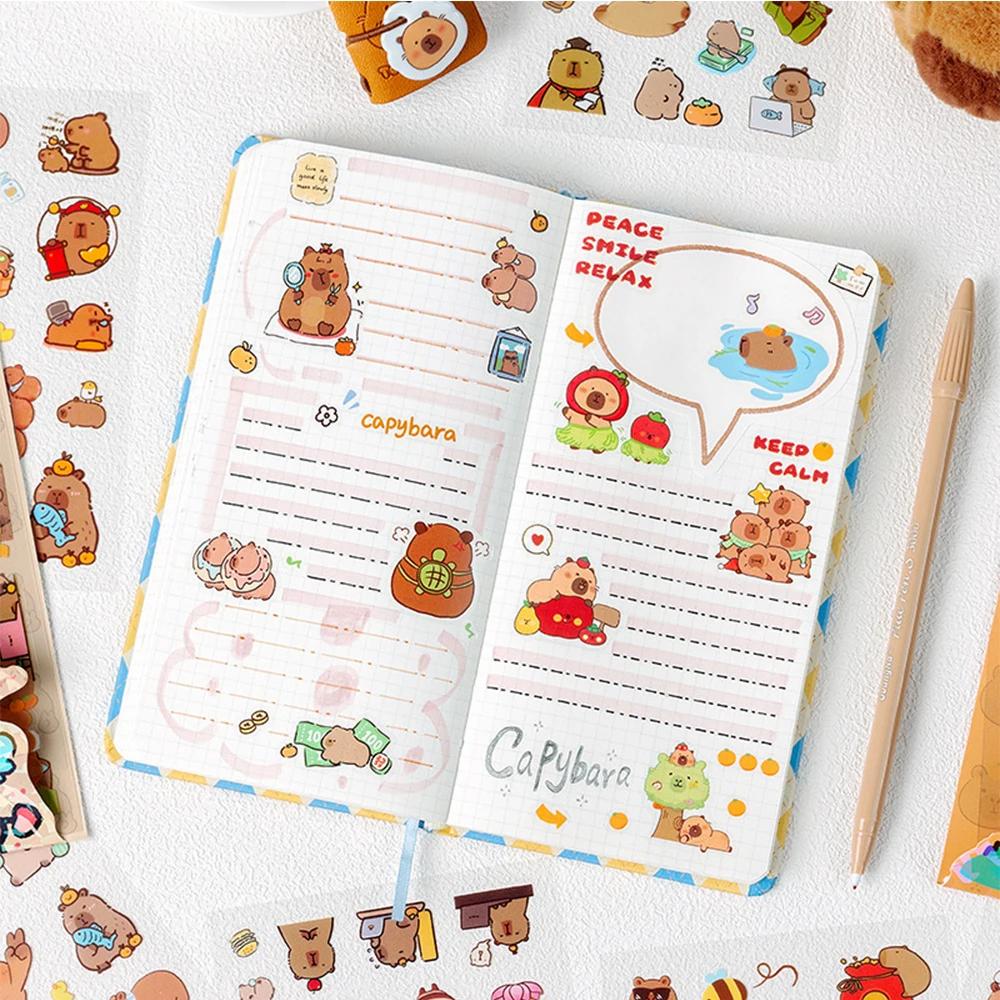 6Sheets/pack Transparent Cute Cartoon Capybara Stickers Kawaii Kids Decals Toys Waterproof DIY Diary Stationery School Supplies