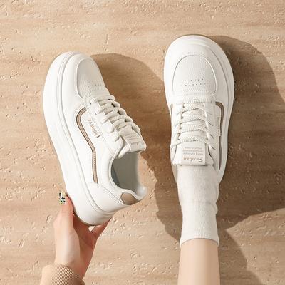 2025 весна маленькие белые туфли новая корейская версия женские студенческие туфли на платформе с увеличенным размером для занятий спортом на доске повседневная уличная съемка H138