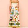 QICED Sexy Ribbon Graffiti Cotton Linen Print Swing Dress Woman