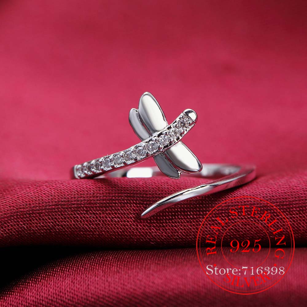 Retro Antique Crystal Dragonfly Finger Ring Real 925 Sterling Silver Thumb Rings for Women Ladies Fashion Bohemian Jewelry