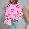 Winter Women's Sweater Love Valentine's Day Pullover Heart Color Clash Sweater