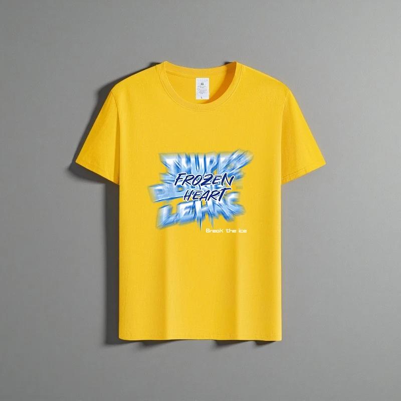 Летняя новая универсальная футболка унисекс из чистого хлопка, модная повседневная футболка с круглым вырезом, дышащая, свободного кроя, с принтом, с короткими рукавами