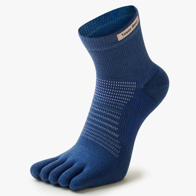 Five-Finger Socks for Men, Anti-Odor, Quick-Dry Sports Socks, Professional Towel-Bottom Outdoor Marathon Low-Cut Terry Mid-Calf Socks