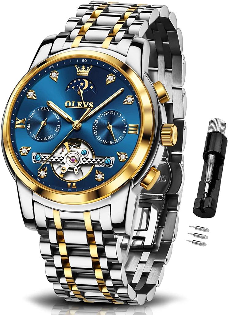 OLEVS Automatic Stylish Mechanical Day Popular Business Watch for Luminous Cool Date Skeleton Job Hunting Men's Watch, Wristwatch, Father's Gift, Men,