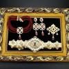 Gold Color Waist Belt Bead Choker Necklace Square Earring Brooch Arabic Bride Jewelry Set For Women