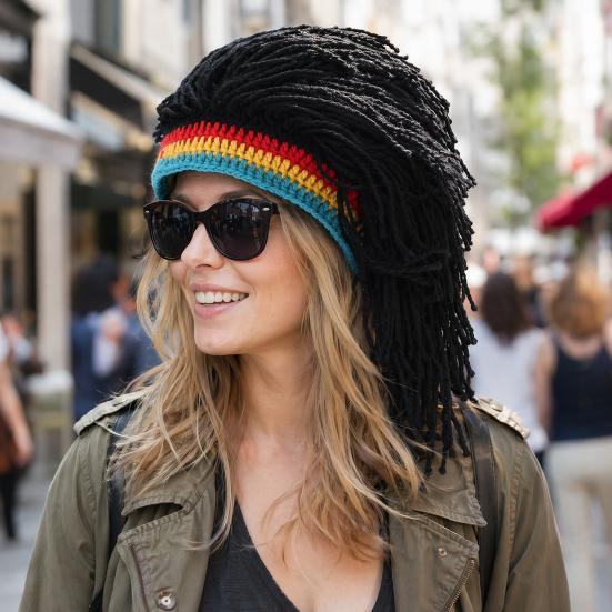 Hip Hop Style Hat, One-Piece Dreadlock Wig Knit Hat, Boys And Girls Hip Hop Cap, Music Festival Hat for Parties Festivals Halloween Daily Wear