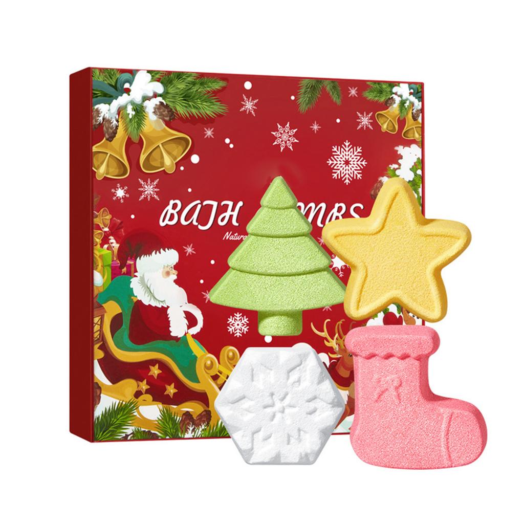 Christmas Gifts Set of 4 Bath Bombs, Festive Scented Bubble Bath Fizzies for Relaxing Spa Tub