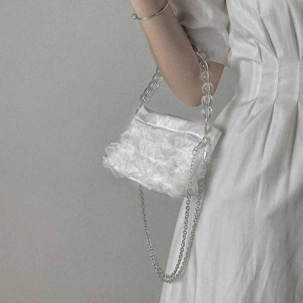 IELGY retro one-shouldered fairy bag summer gentle fairy bag mini pearl chain bucket bag