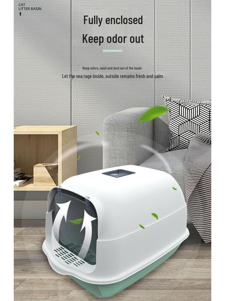 Fully Enclosed Oversized Deodorizing Cat Litter Box - Anti-Splash Design for Small Kittens