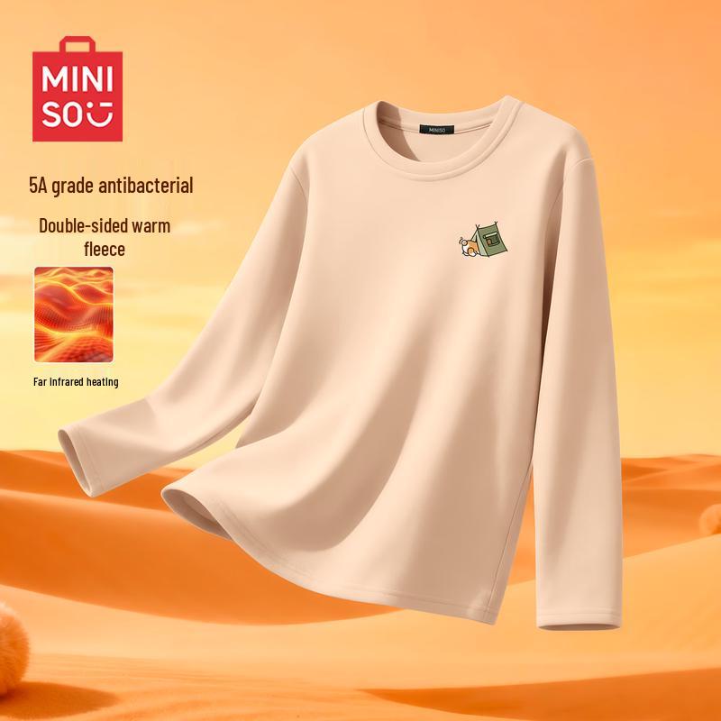 MINISO Мужская зимняя футболка с длинным рукавом и круглым вырезом на флисовой подкладке