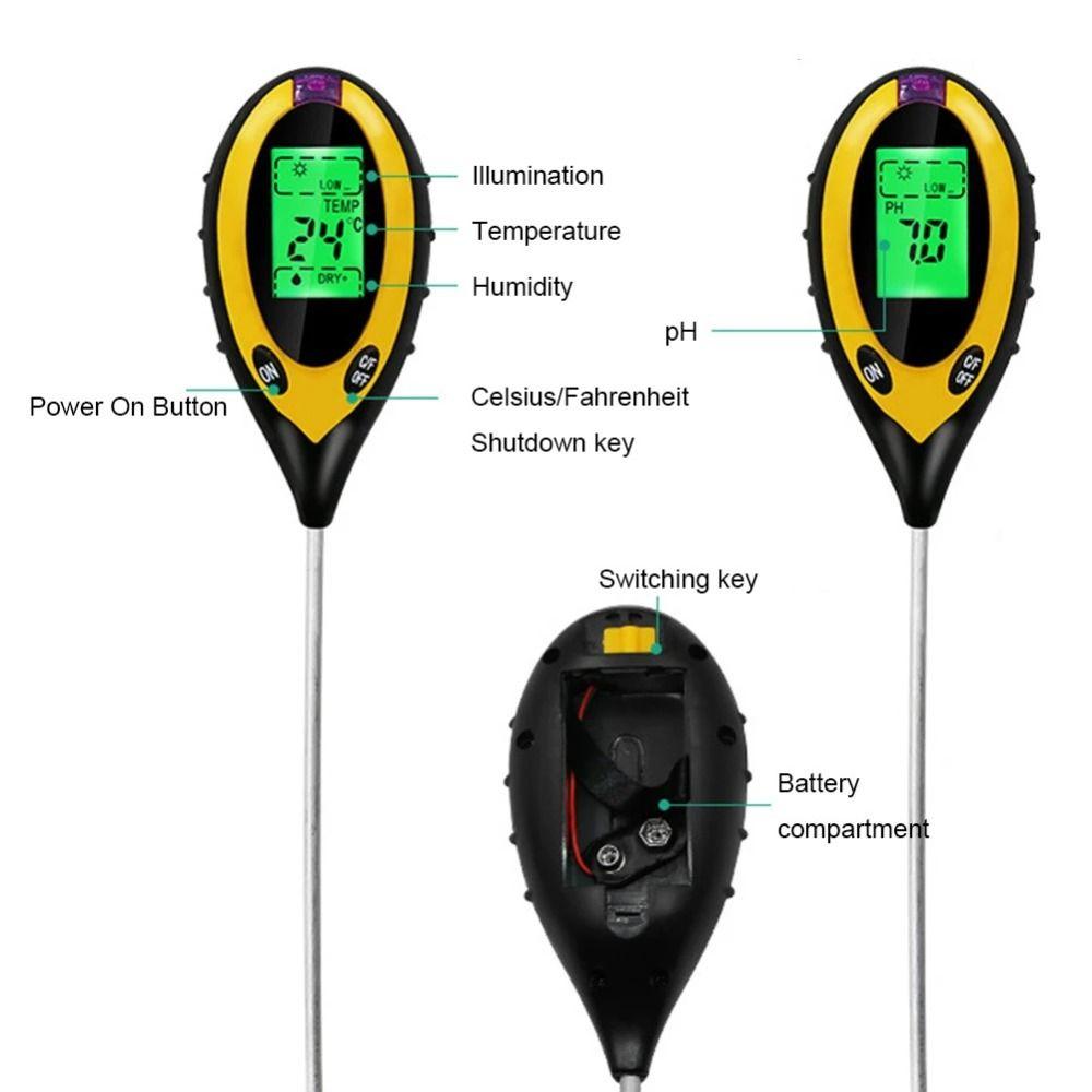 4 in 1 Soil Survey Instrument Digital Display Soil Thermometer PH Meter  For Garden Lawn Farming