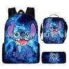 Anime Cartoon Stitch Three-piece Schoolbag Student Backpack Backpack