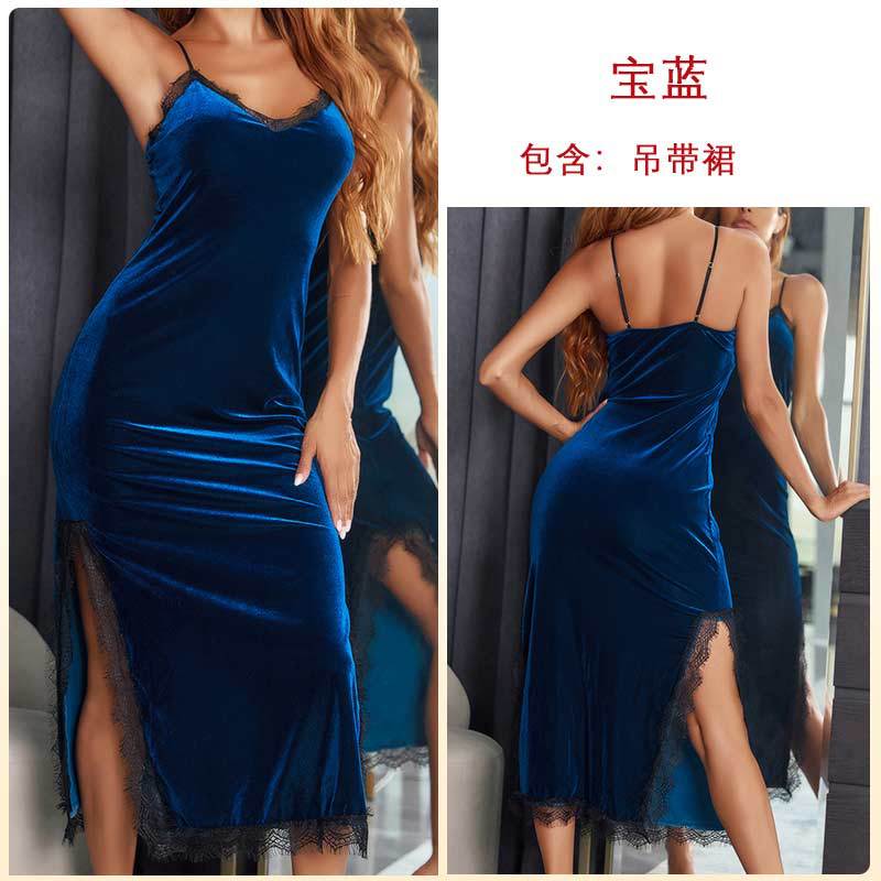 Сексуальная пижама с глубоким v-образным вырезом женская длинная ночная рубашка на подтяжках бархатное кружево соблазнительная спинка