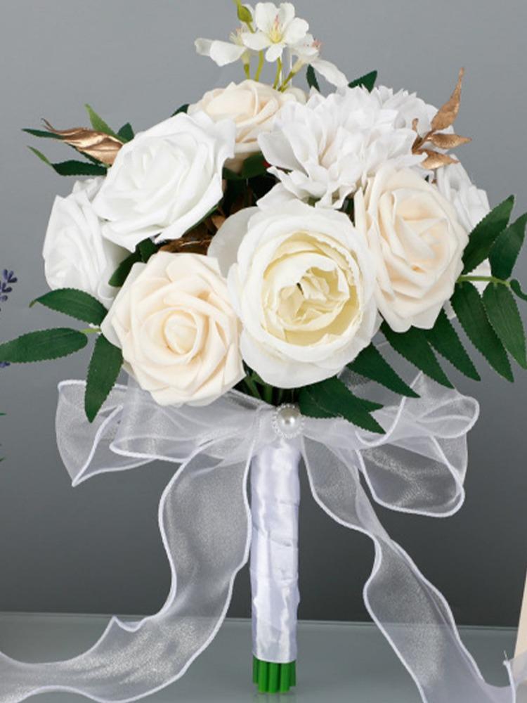 Roses Bouquet Wedding Bouquet for Bride Artificial Flower with Ribbon Fake Flowers Silk Roses Bridal Bouquet Bridesmaid Bouquet for Wedding Decoration