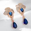 Blue Zircon Flower Dangle Earrings for Women Fashion Golden Earrings Accessories Luxury Costume Jewelry