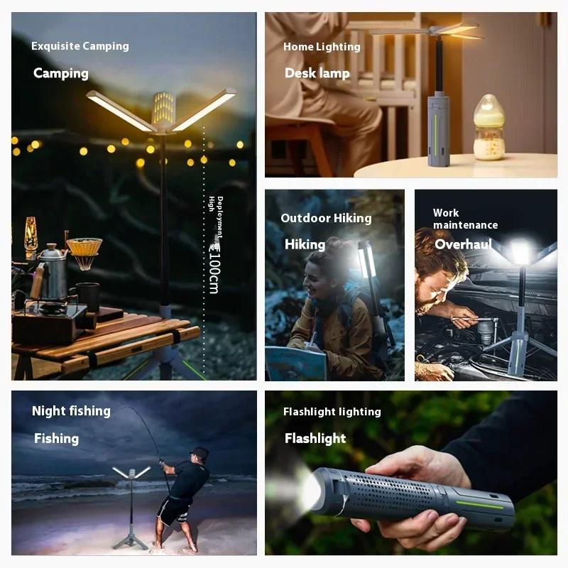 Telescopic Camping Light USB Rechargeable Powerful Lamp with 8000mAh Battery Outdoor Camping 8 Lighting Modes Atmosphere Lights