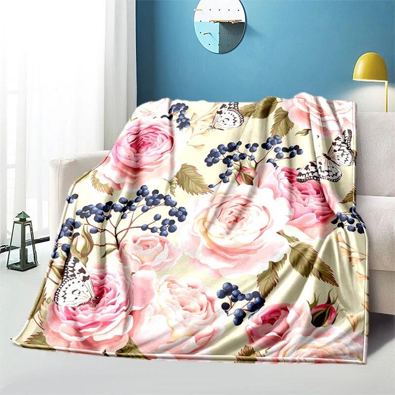 Мягкий плюшевый диван-кровать с цветком розы, тонкие одеяла для пикника с героями мультфильмов, современное фланелевое одеяло Gedruckt Bettdecke Geschenk