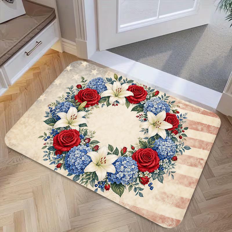 1pc, 2D Flat Printing, American Vintage Floral Pattern Doormat, Non-slip, Machine Washable, Easy-to-clean Polyester Mat. Suitable for Home and Outdoor
