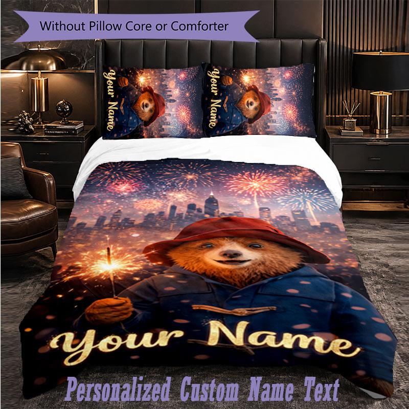 Personalized 3Pcs Bedding SetPaddington Custom Text Duvet Cover Pillowcase Set Bedroom Gift