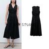 Summer Women's Clothing Minimalist Style V Neck Sleeveless with Belt Linen Blend Mid Length Long Length Dress 87009078