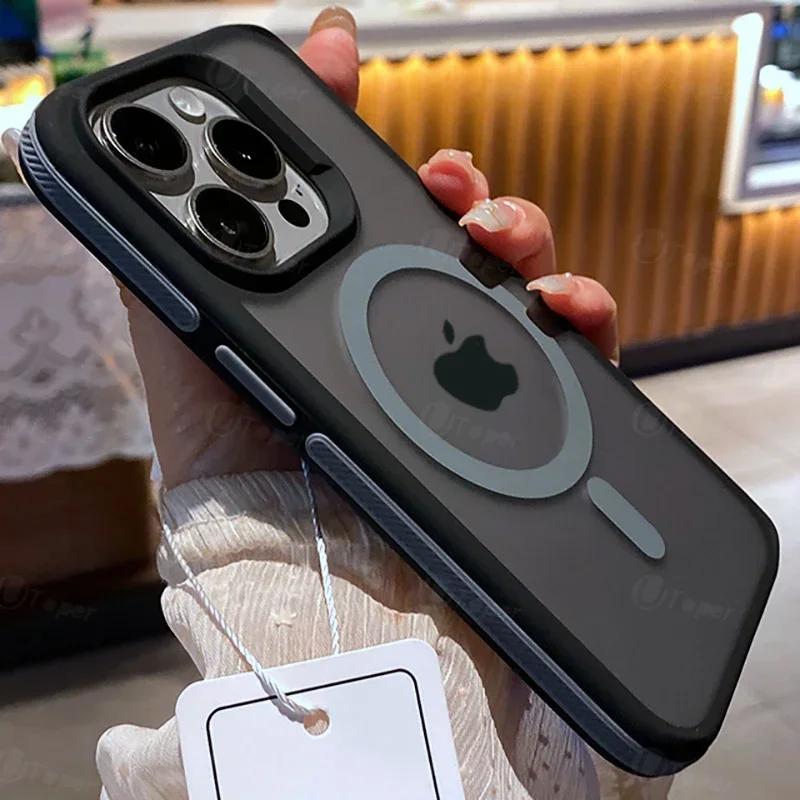 Двухцветный Матовый Матовый Магнитный Чехол Для Телефона Для iPhone 17 16 15 14 Plus 13 12 11 Pro Max Полупрозрачный Ударопрочный Жесткий Чехол